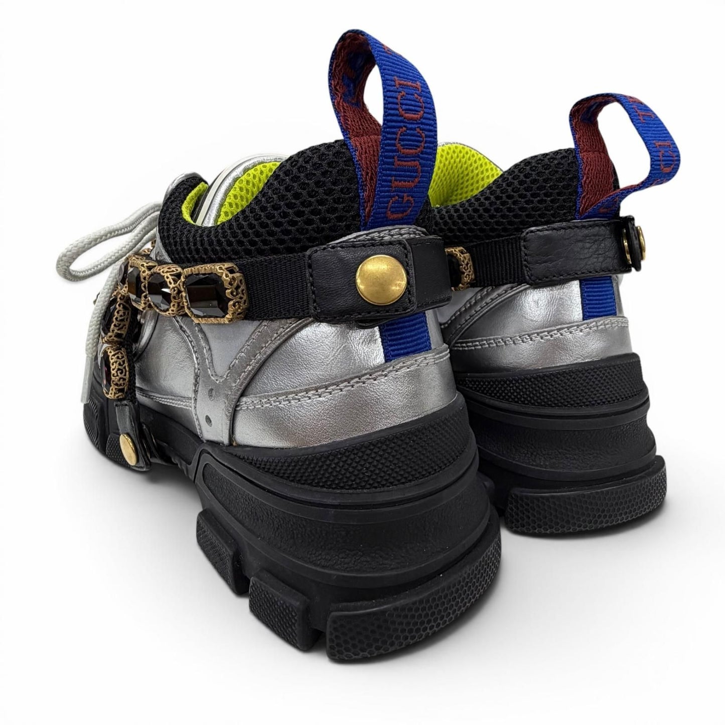 Gucci Flash Trek Bijou Leather Sneakers with Belt Silver Multi — view 5