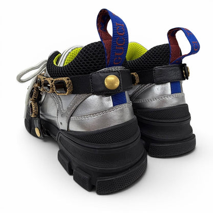 Gucci Flash Trek Bijou Leather Sneakers with Belt Silver Multi — view 5