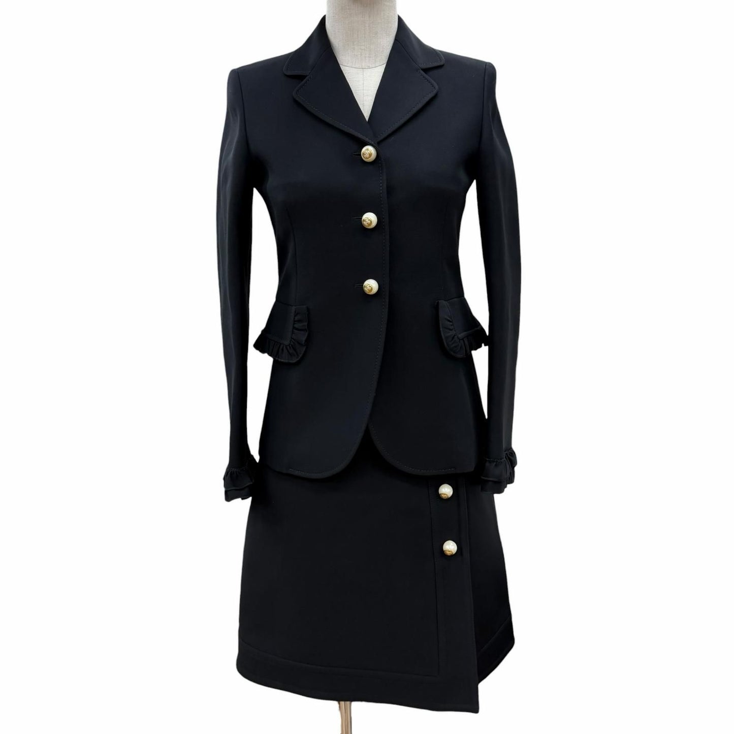 Gucci Wool Silk Interlocking Button Suit Set Black 36