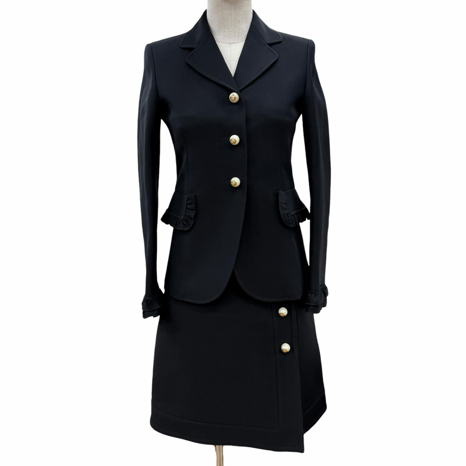 Gucci Wool Silk Interlocking Button Suit Set Black 36