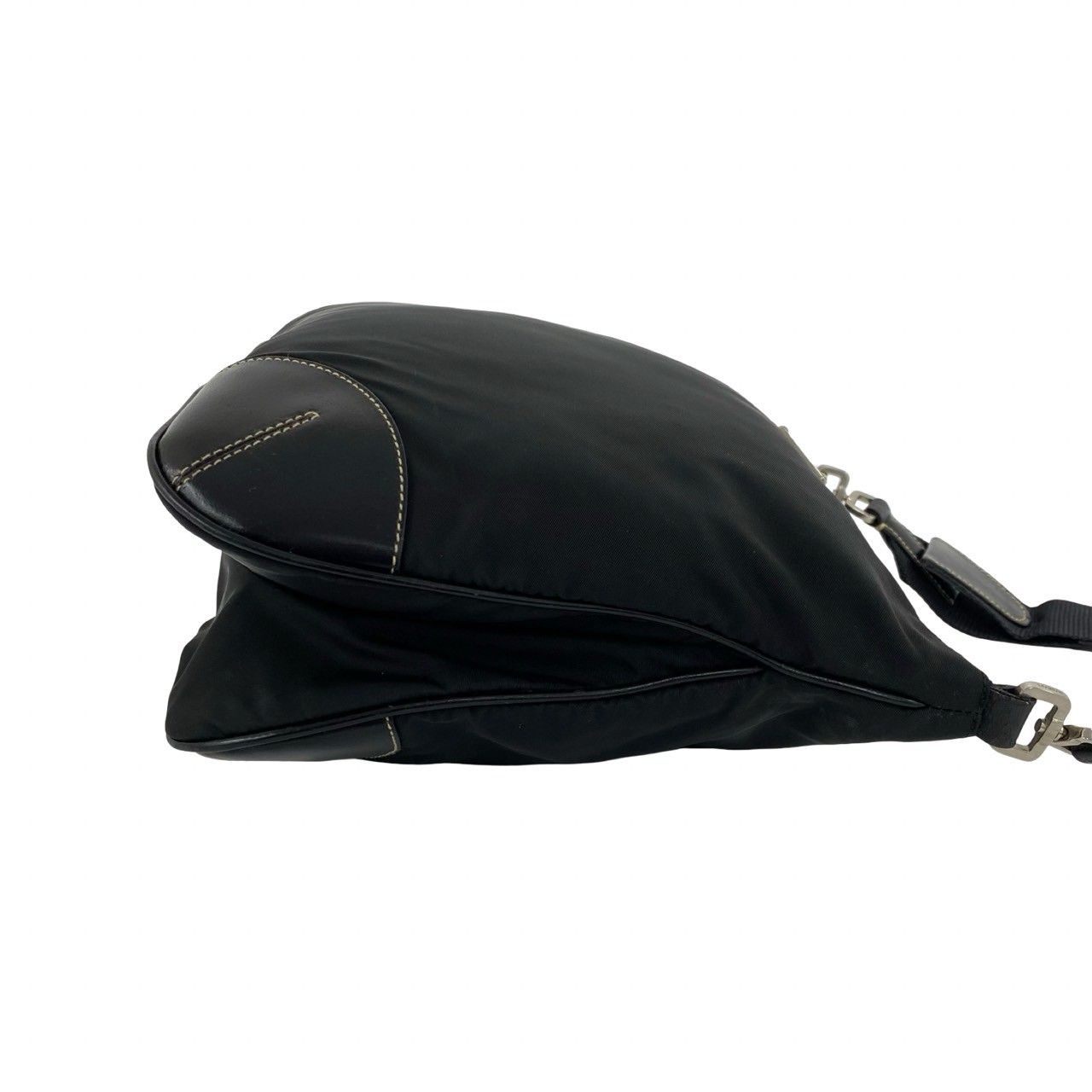 Prada Triangle Logo Nylon Leather Shoulder Bag Pochette Crossbody Black — view 6
