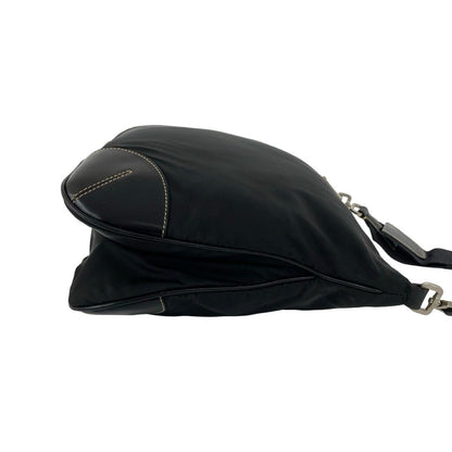 Prada Triangle Logo Nylon Leather Shoulder Bag Pochette Crossbody Black — view 6