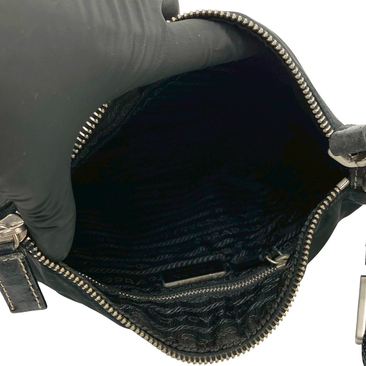 Prada Triangle Logo Nylon Leather Shoulder Bag Pochette Crossbody Black — view 9