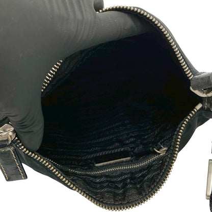 Prada Triangle Logo Nylon Leather Shoulder Bag Pochette Crossbody Black — view 9