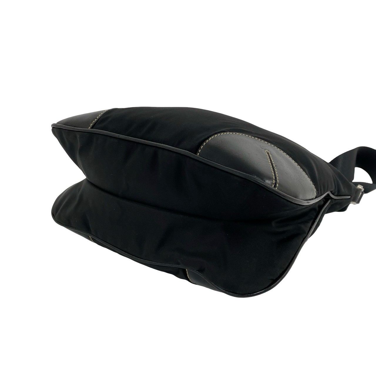 Prada Triangle Logo Nylon Leather Shoulder Bag Pochette Crossbody Black — view 8