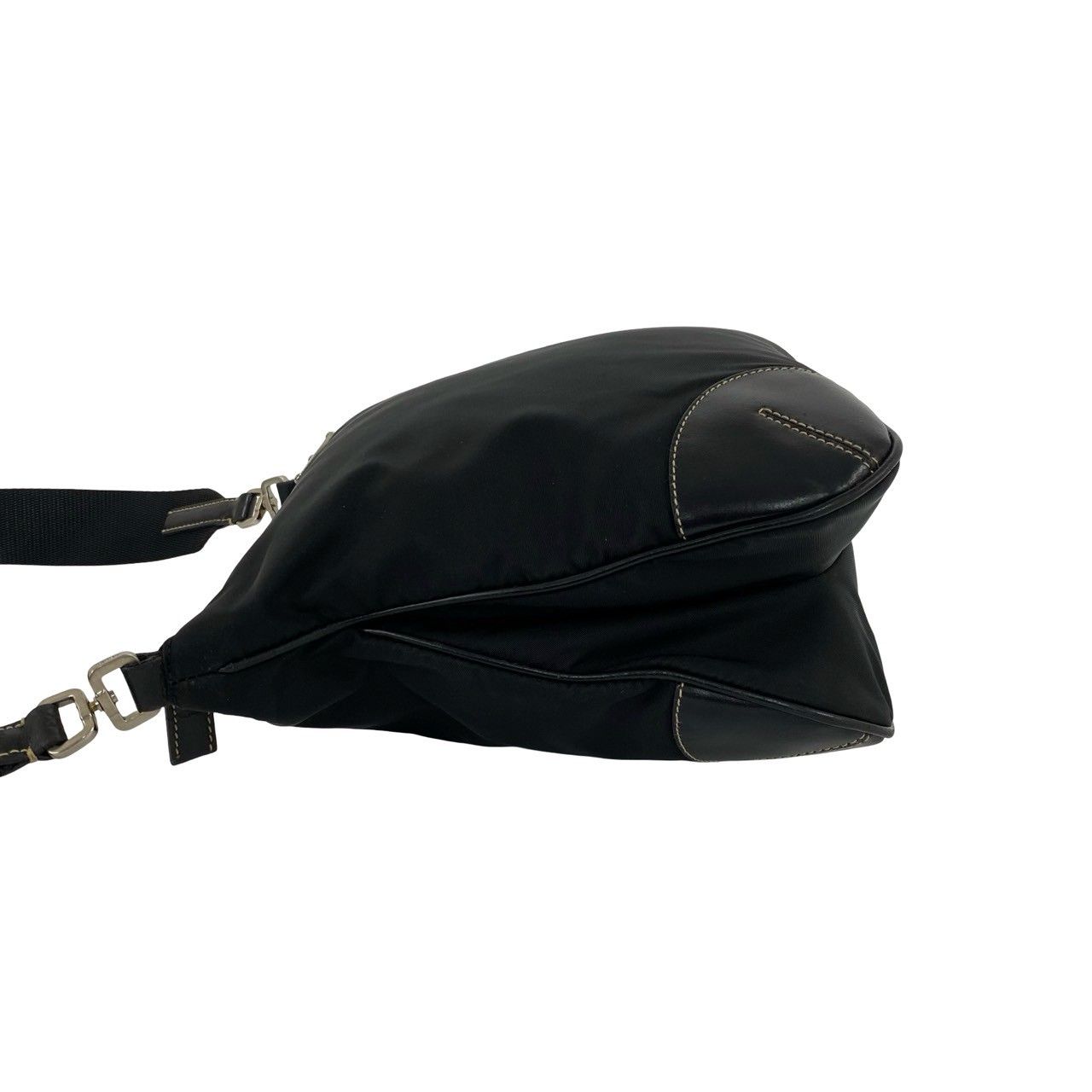 Prada Triangle Logo Nylon Leather Shoulder Bag Pochette Crossbody Black — view 5