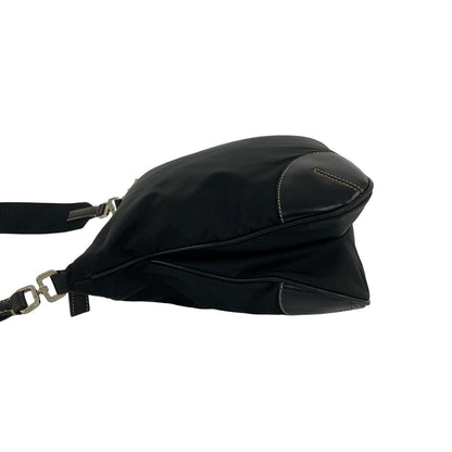 Prada Triangle Logo Nylon Leather Shoulder Bag Pochette Crossbody Black — view 5