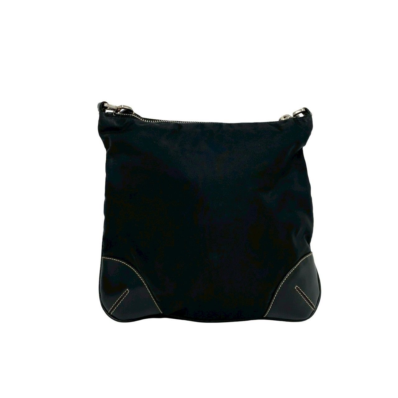 Prada Triangle Logo Nylon Leather Shoulder Bag Pochette Crossbody Black — view 3