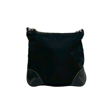 Prada Triangle Logo Nylon Leather Shoulder Bag Pochette Crossbody Black — view 3
