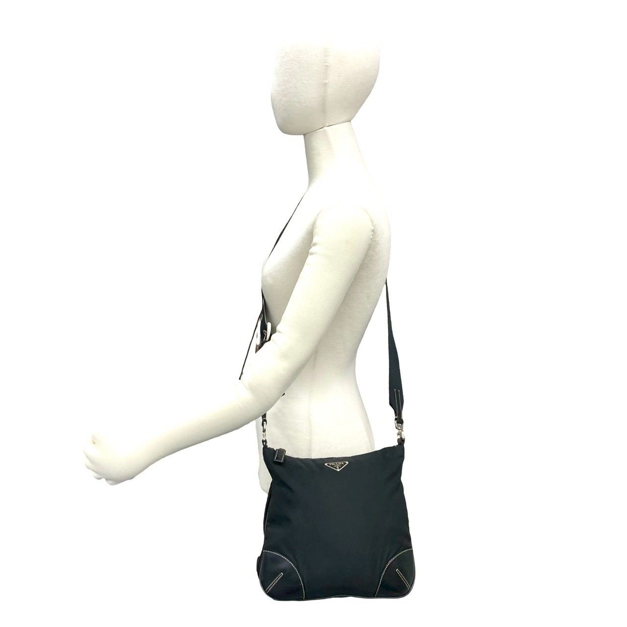 Prada Triangle Logo Nylon Leather Shoulder Bag Pochette Crossbody Black — view 2