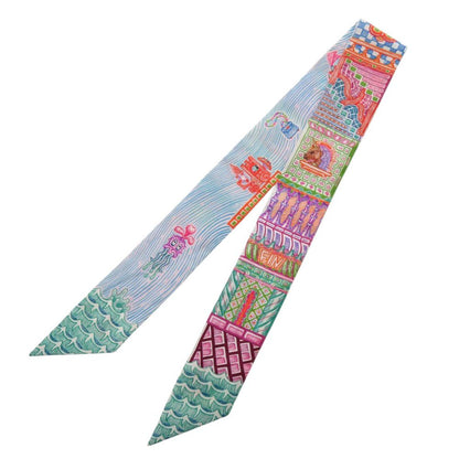 Hermes Twilly Super Silk Quest Rose Turquoise Orange Scarf — view 2