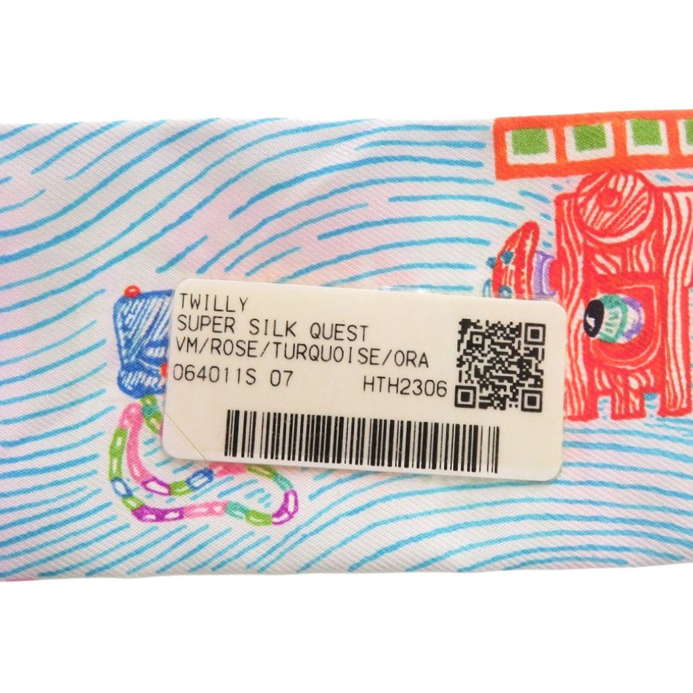 Hermes Twilly Super Silk Quest Rose Turquoise Orange Scarf — view 4
