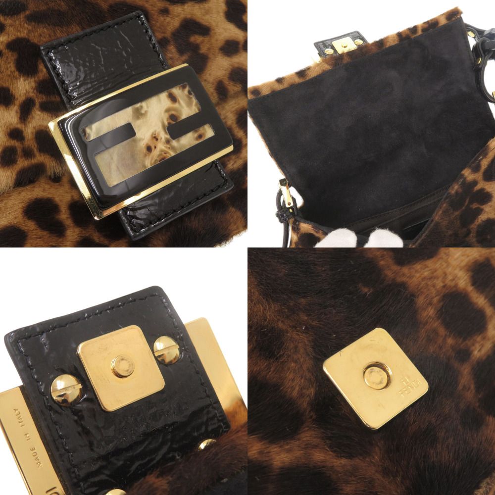 Fendi Mini Mamma Baguette Leopard Pattern Calf Hair Brown Shoulder Bag — view 8