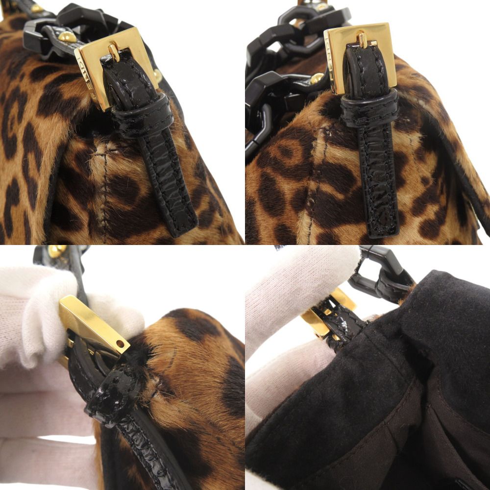 Fendi Mini Mamma Baguette Leopard Pattern Calf Hair Brown Shoulder Bag — view 9
