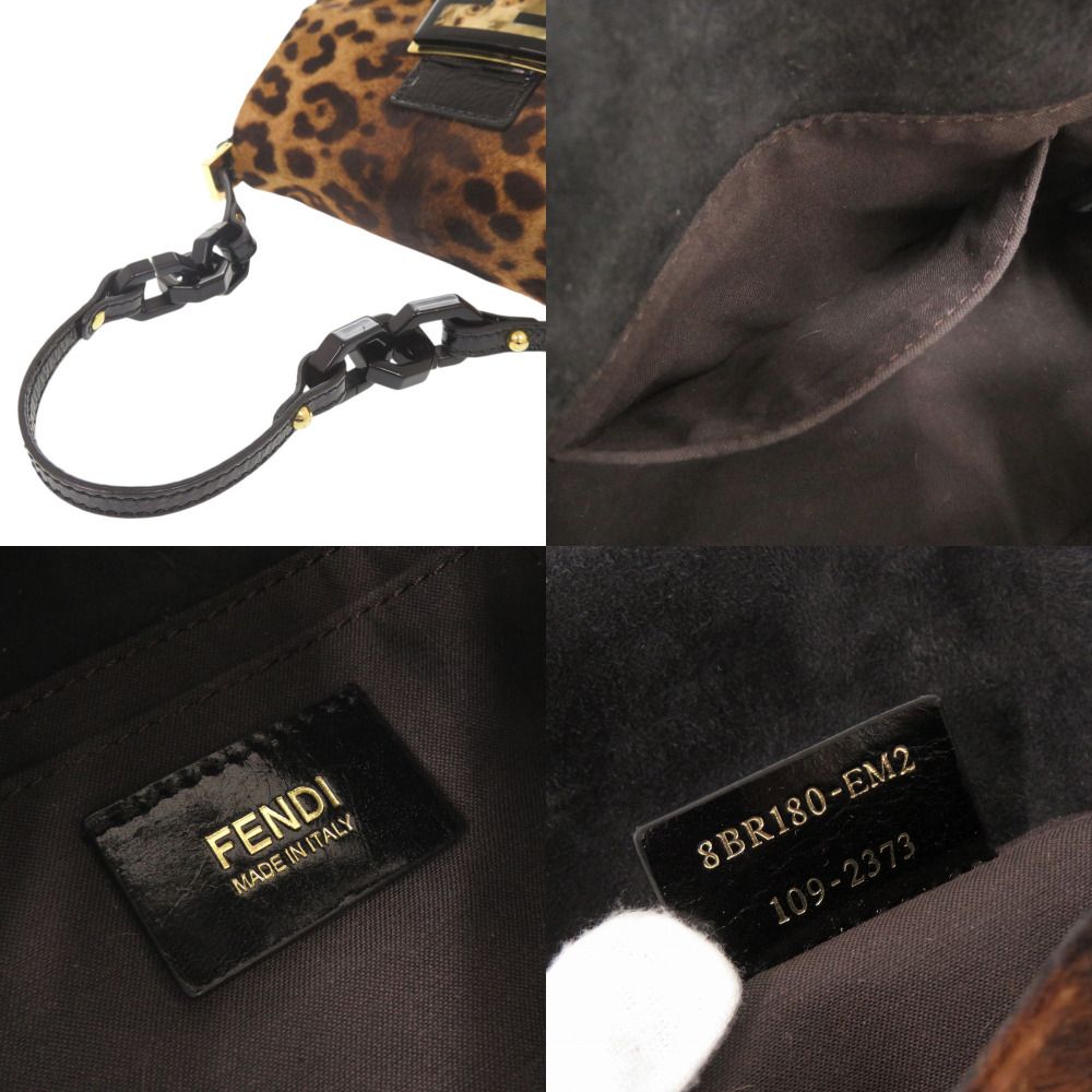 Fendi Mini Mamma Baguette Leopard Pattern Calf Hair Brown Shoulder Bag — view 7