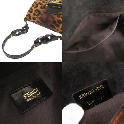 Fendi Mini Mamma Baguette Leopard Pattern Calf Hair Brown Shoulder Bag — view 7