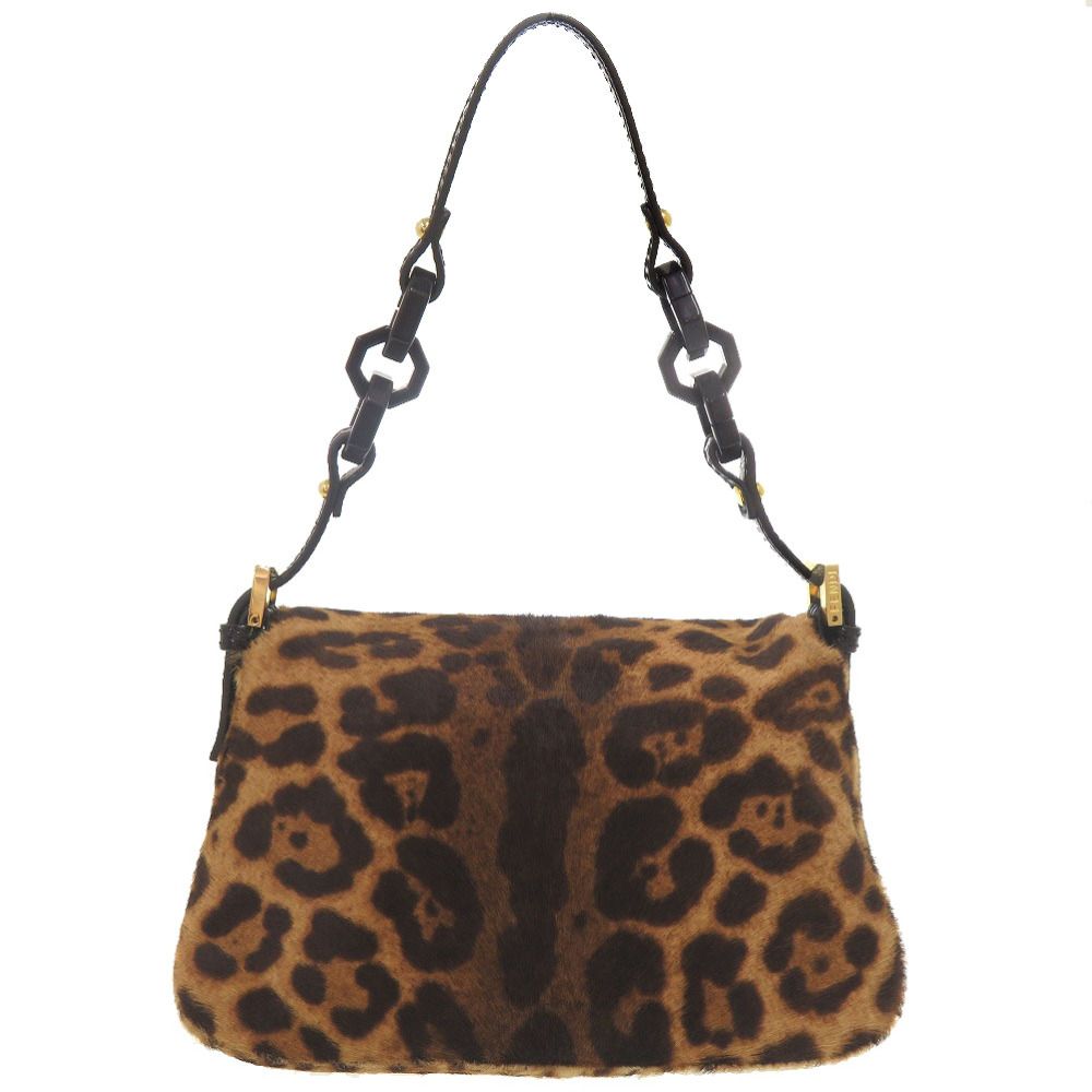 Fendi Mini Mamma Baguette Leopard Pattern Calf Hair Brown Shoulder Bag — view 3