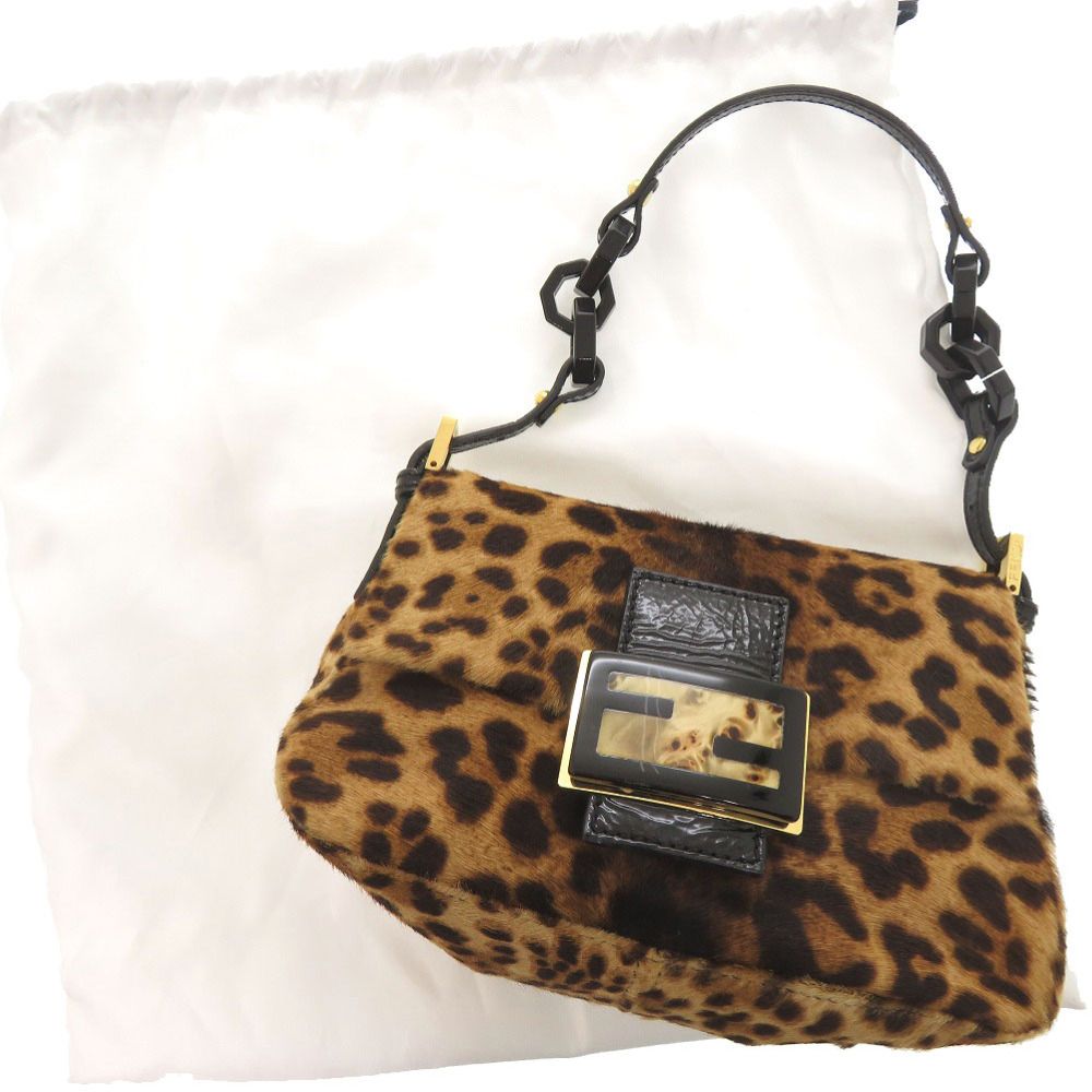 Fendi Mini Mamma Baguette Leopard Pattern Calf Hair Brown Shoulder Bag — view 2