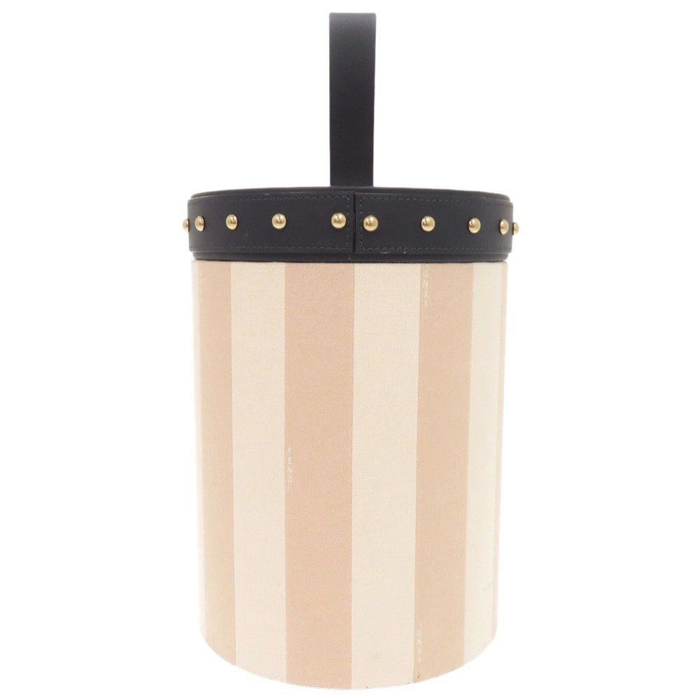 Fendi Striped Pattern Studs Leather Canvas Navy Beige Multi Box Case Shoulder — view 3