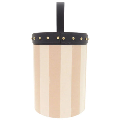 Fendi Striped Pattern Studs Leather Canvas Navy Beige Multi Box Case Shoulder — view 3