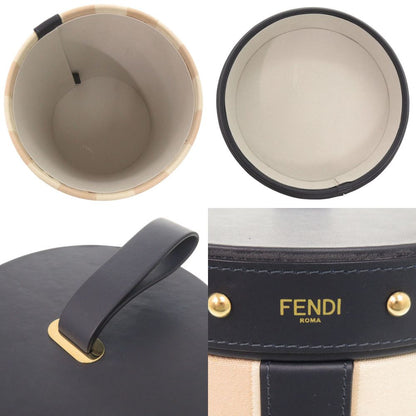 Fendi Striped Pattern Studs Leather Canvas Navy Beige Multi Box Case Shoulder — view 5
