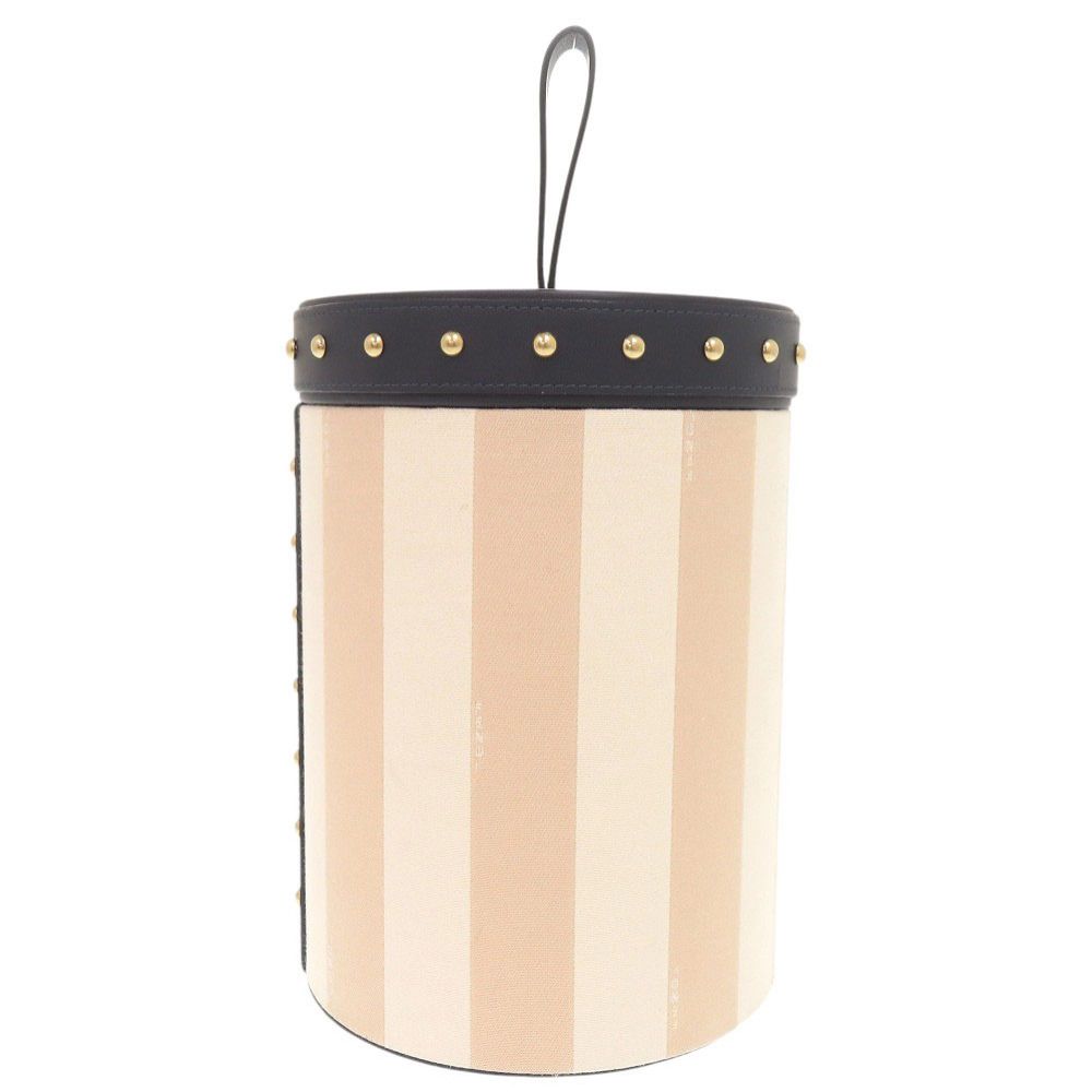 Fendi Striped Pattern Studs Leather Canvas Navy Beige Multi Box Case Shoulder — view 2