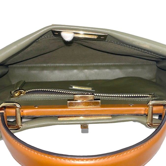 Fendi Peekaboo Medium 2-Way Leather Shoulder Bag Khaki — view 7