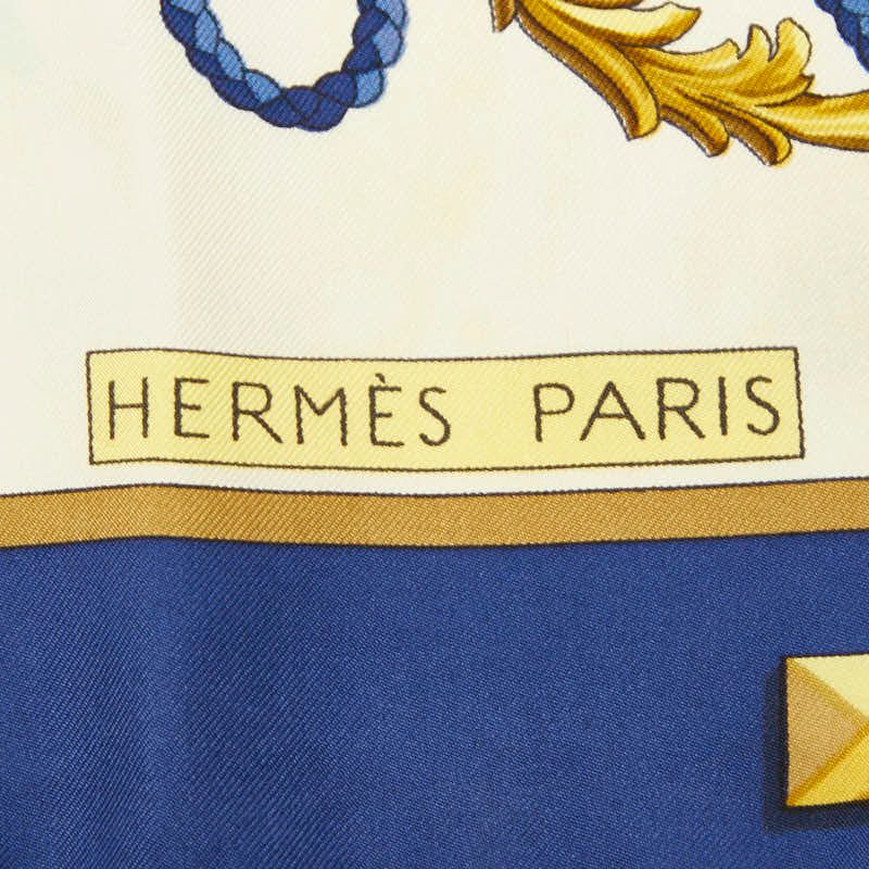 Hermes Carre 90 les Cles Key Scarf Blue Multicolor Silk — view 4