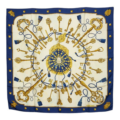 Hermes Carre 90 les Cles Key Scarf Blue Multicolor Silk