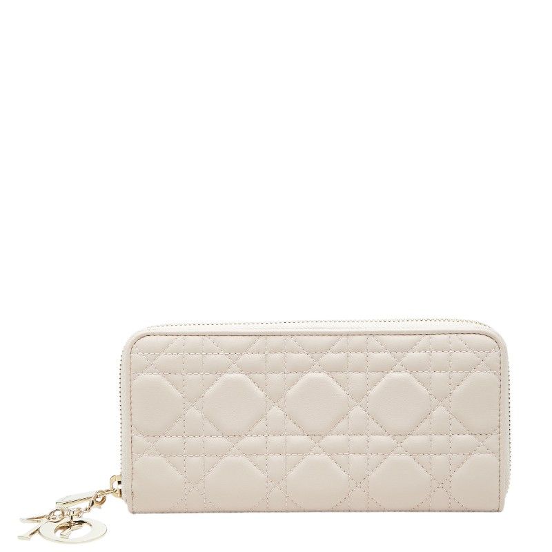Dior Cannage Lady Dior Voyageur Zip Around Wallet Pink Leather Handbag