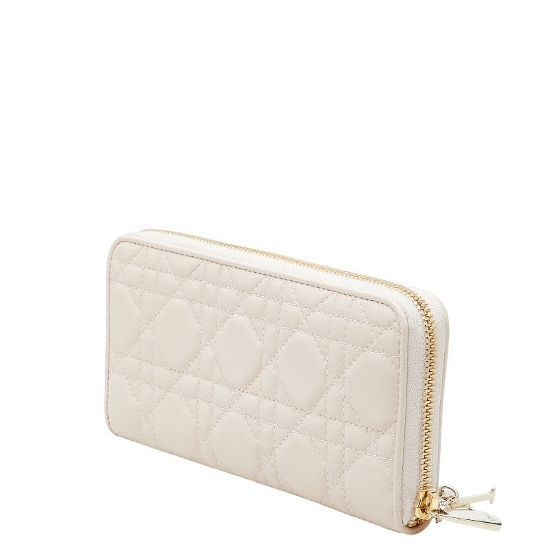 Dior Cannage Lady Dior Voyageur Zip Around Wallet Pink Leather Handbag — view 2