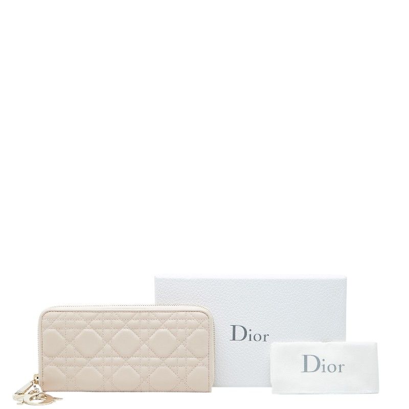 Dior Cannage Lady Dior Voyageur Zip Around Wallet Pink Leather Handbag — view 9