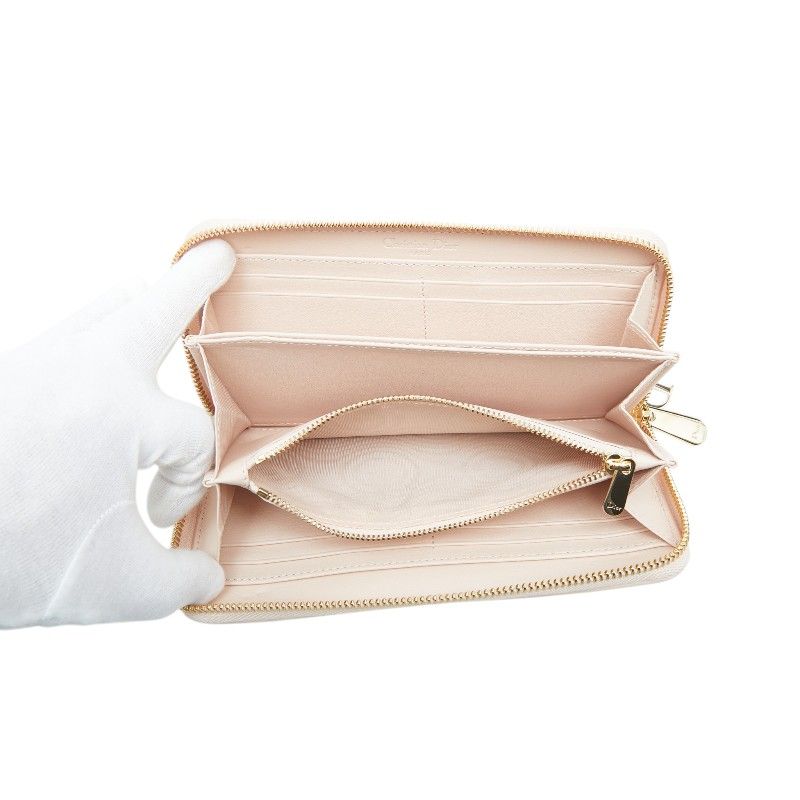 Dior Cannage Lady Dior Voyageur Zip Around Wallet Pink Leather Handbag — view 6