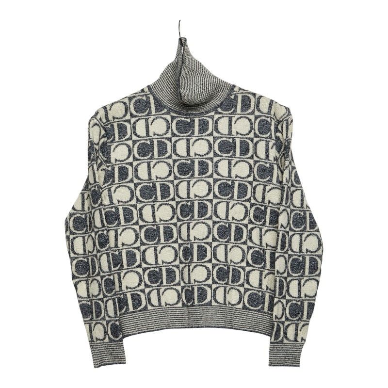 Dior Sports Turtleneck Knit Sweater M Navy Off White Wool Rayon Silk