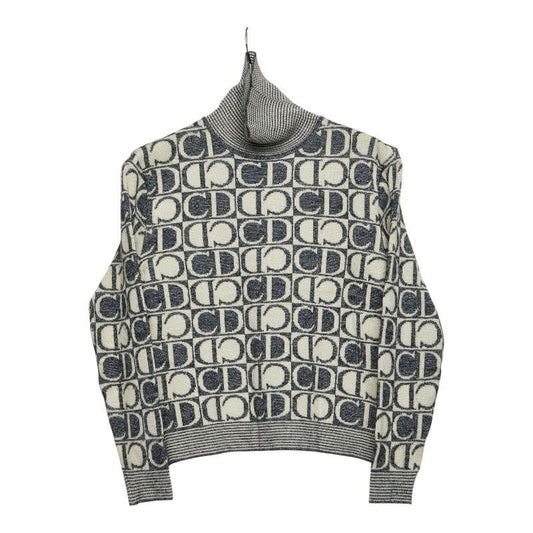 Dior Sports Turtleneck Knit Sweater M Navy Off White Wool Rayon Silk