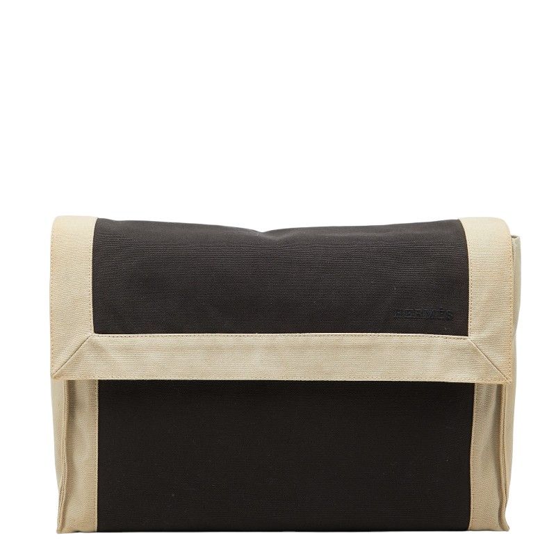 Hermes Tapidocell Clutch Black Beige Cotton