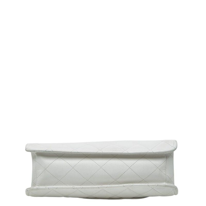 Chanel CC Logo Quilted Chain Tote Shoulder Bag White Caviar Leather — view 3