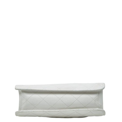 Chanel CC Logo Quilted Chain Tote Shoulder Bag White Caviar Leather — view 3