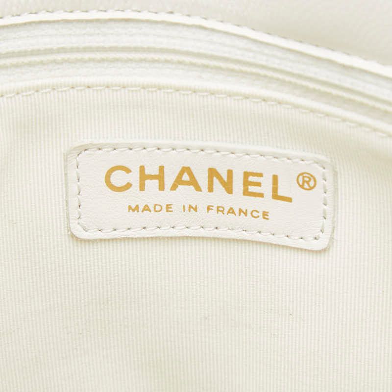 Chanel CC Logo Quilted Chain Tote Shoulder Bag White Caviar Leather — view 7
