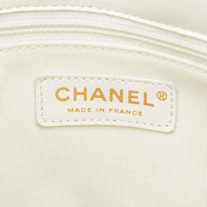 Chanel CC Logo Quilted Chain Tote Shoulder Bag White Caviar Leather — view 7