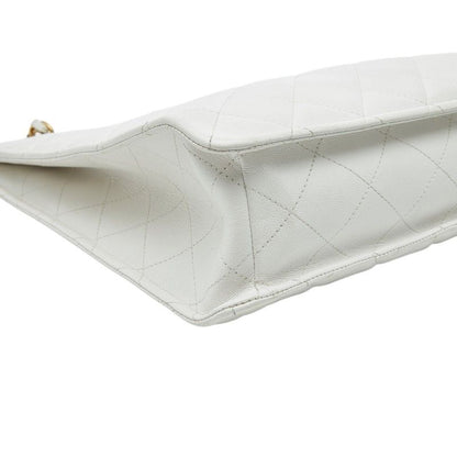 Chanel CC Logo Quilted Chain Tote Shoulder Bag White Caviar Leather — view 5