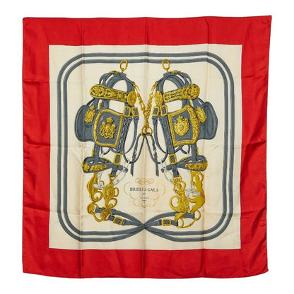 Hermes Carre 90 Brides de Gala Ceremony Bridle Scarf Red Multicolor Silk