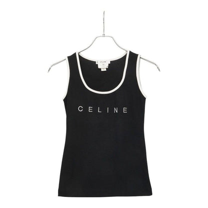 Celine Logo Tank Top Camisole 38 Black White Polyester Nylon