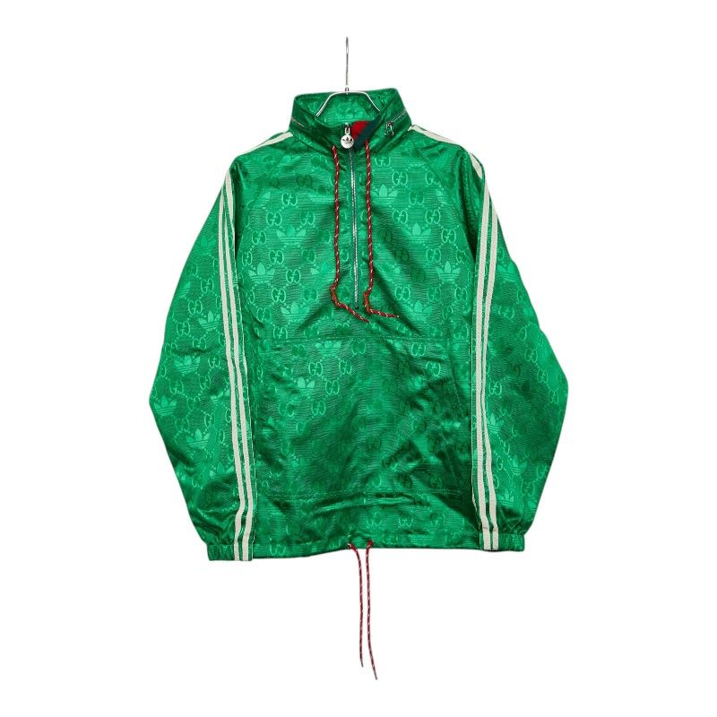 Gucci Adidas Macro GG Half Zip Anorak Jacket 44 Green Nylon Polyester Rayon
