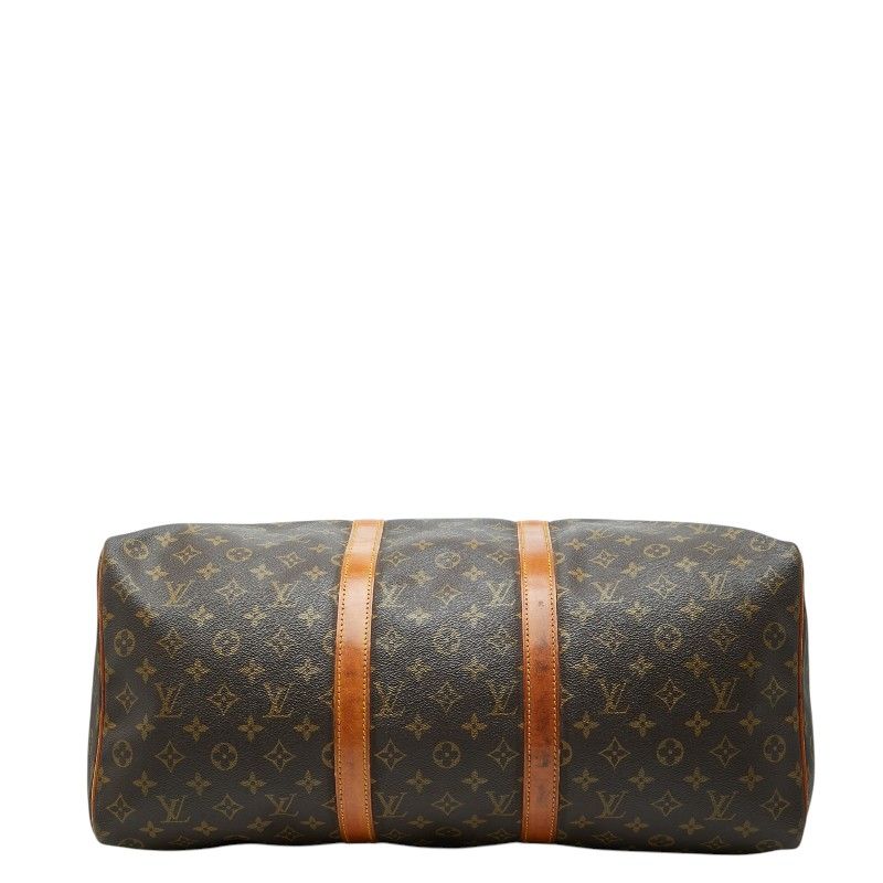Louis Vuitton Monogram Keepall 50 Boston Bag Travel Purse Brown Leather — view 3