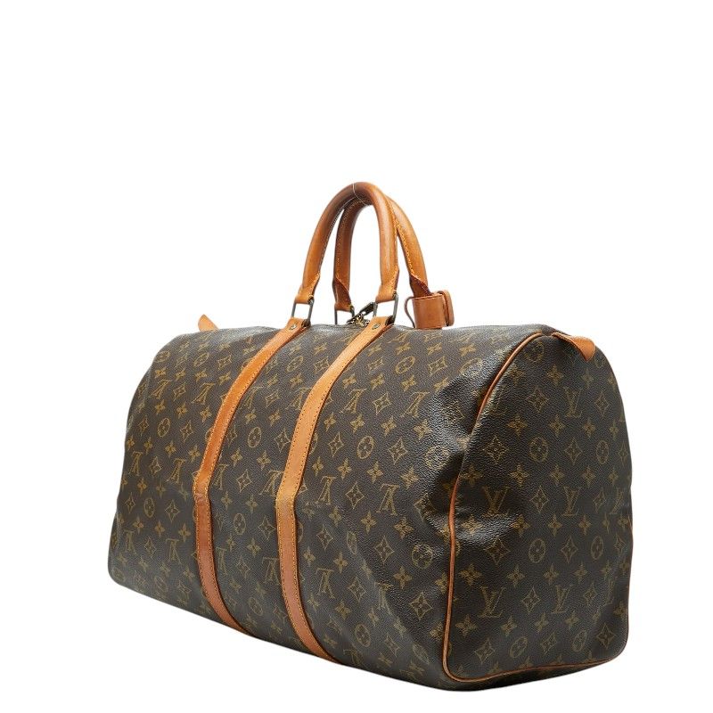 Louis Vuitton Monogram Keepall 50 Boston Bag Travel Purse Brown Leather — view 2