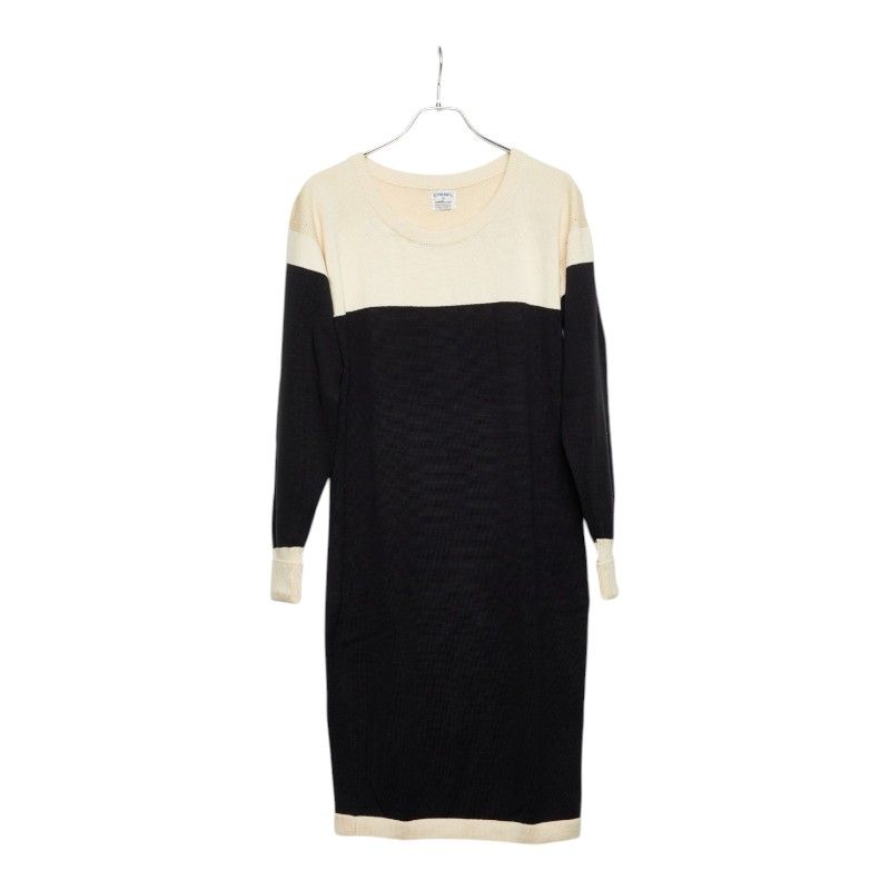 Chanel Bicolor Knit Dress S Black Ivory Cotton