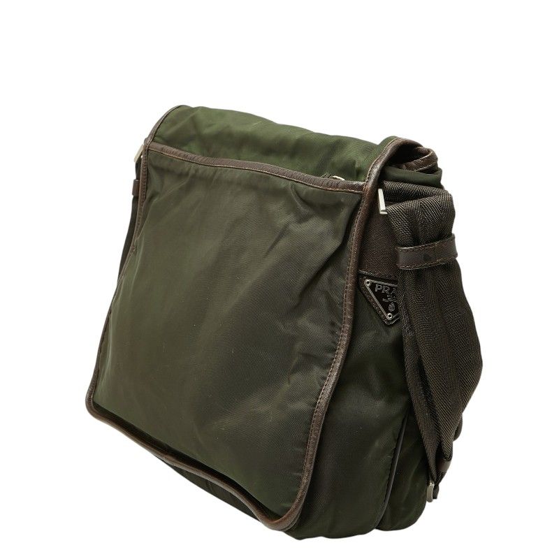 Prada Tessuto Messenger Bag Khaki Green Brown Nylon Leather — view 2