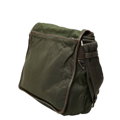 Prada Tessuto Messenger Bag Khaki Green Brown Nylon Leather — view 2