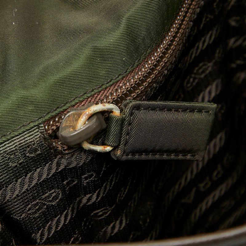 Prada Tessuto Messenger Bag Khaki Green Brown Nylon Leather — view 9